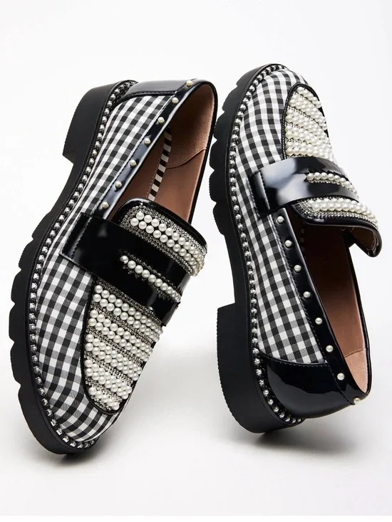 Betsey Johnson Darian Pearl Gingham Loafer Women 10 NIB $109 Retail - Picture 1 of 7